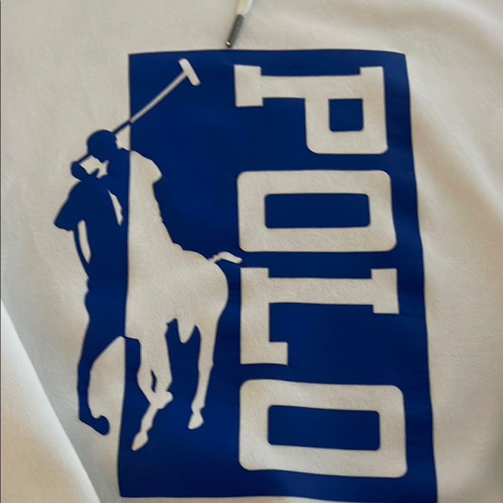 Polo by Ralph Lauren White hoodie with Blue Logo on chest/ side pockets